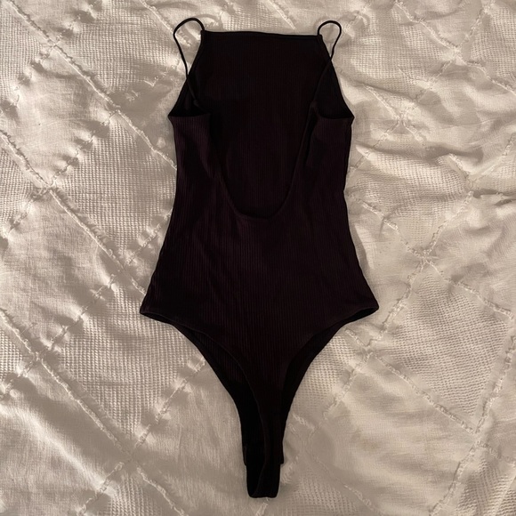 Black thong style bodysuit low back halter top - Picture 2 of 5